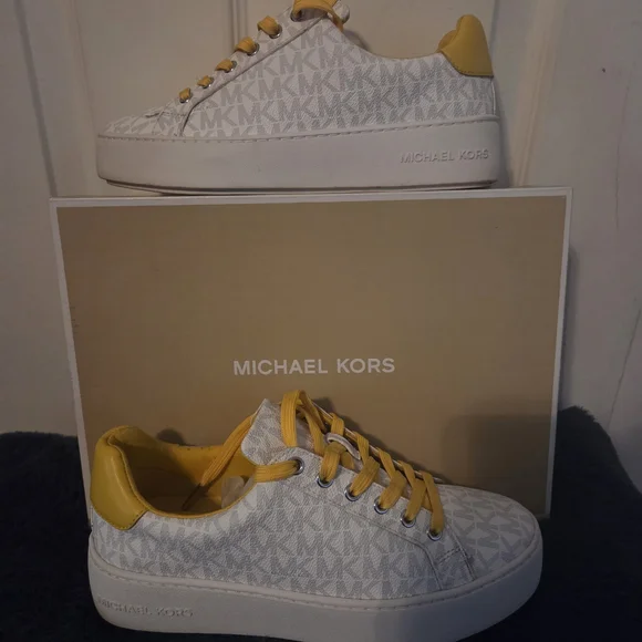 Michael Kors White and Yellow Logo Sneakers - Picture 3 of 3